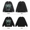 Mens Oversized Washed Distressed Wolf Print Hoodie Streetwear Hip Hop Casual Long Sleeve Cotton Sweatshirt