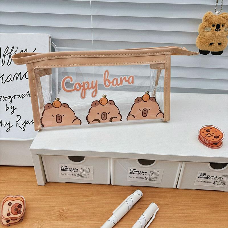 

Portable Pencil Bag Cute Cartoon Capybara Large Capacity Stationery Storage Bag Transparent Zipper Students Pencil Case