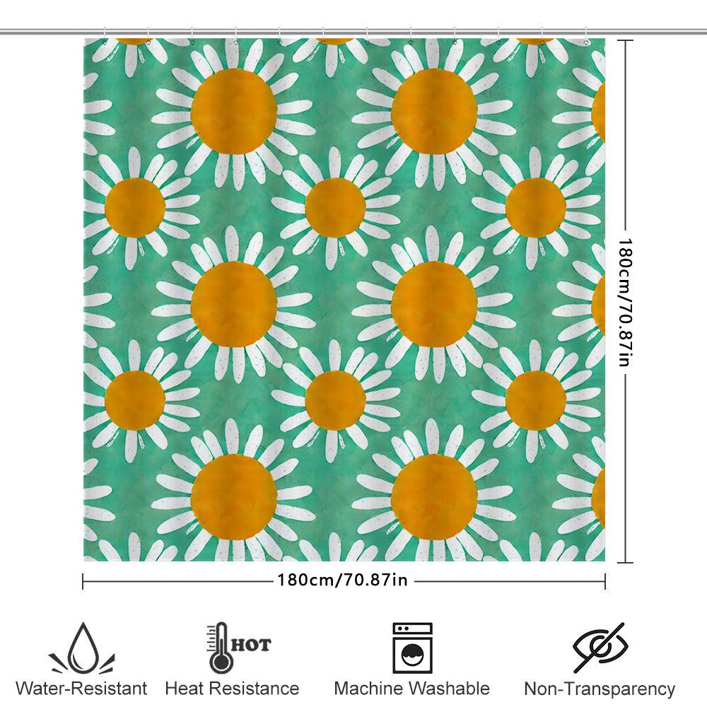 Bright Floral Shower Curtain 3D Printed Bathroom Decor Waterproof Fabric Modern Sunflower Design For Home Decoration In Green Co