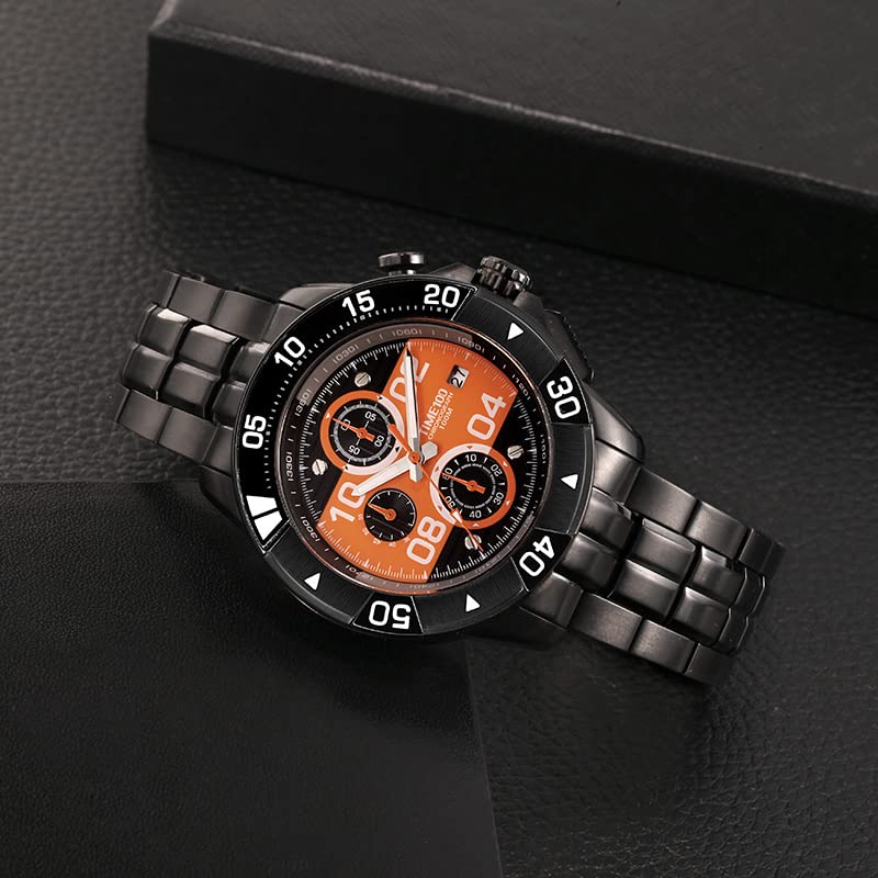 TIME100 Analog Watch with Black Case and Orange Waterproof and Sports Watch Men's Battery-Operated Dial, Easy-to-Read