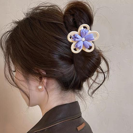 Women Hair Claw Double-Sided 3D Flower Design Strong Grip Hair Clip Anti-slip Design Back Head Hair Clip Hair Accessory
