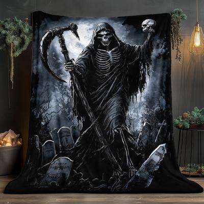 Grim Reaper Art Pattern Decorative Throw Blanket for Sofa, Bed, Living Room, and Home Decor Styling