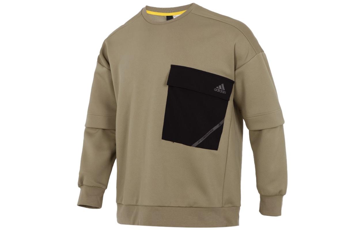 Adidas Sweatshirts Men s Army Green Crew Neck Moderate Regular H39348 XL