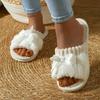 Autumn and Winter Soft Comfortable Bow Pattern Plush Velvet Casual Slip-On Slippers with Non-Slip Sole, Women's Home Shoes