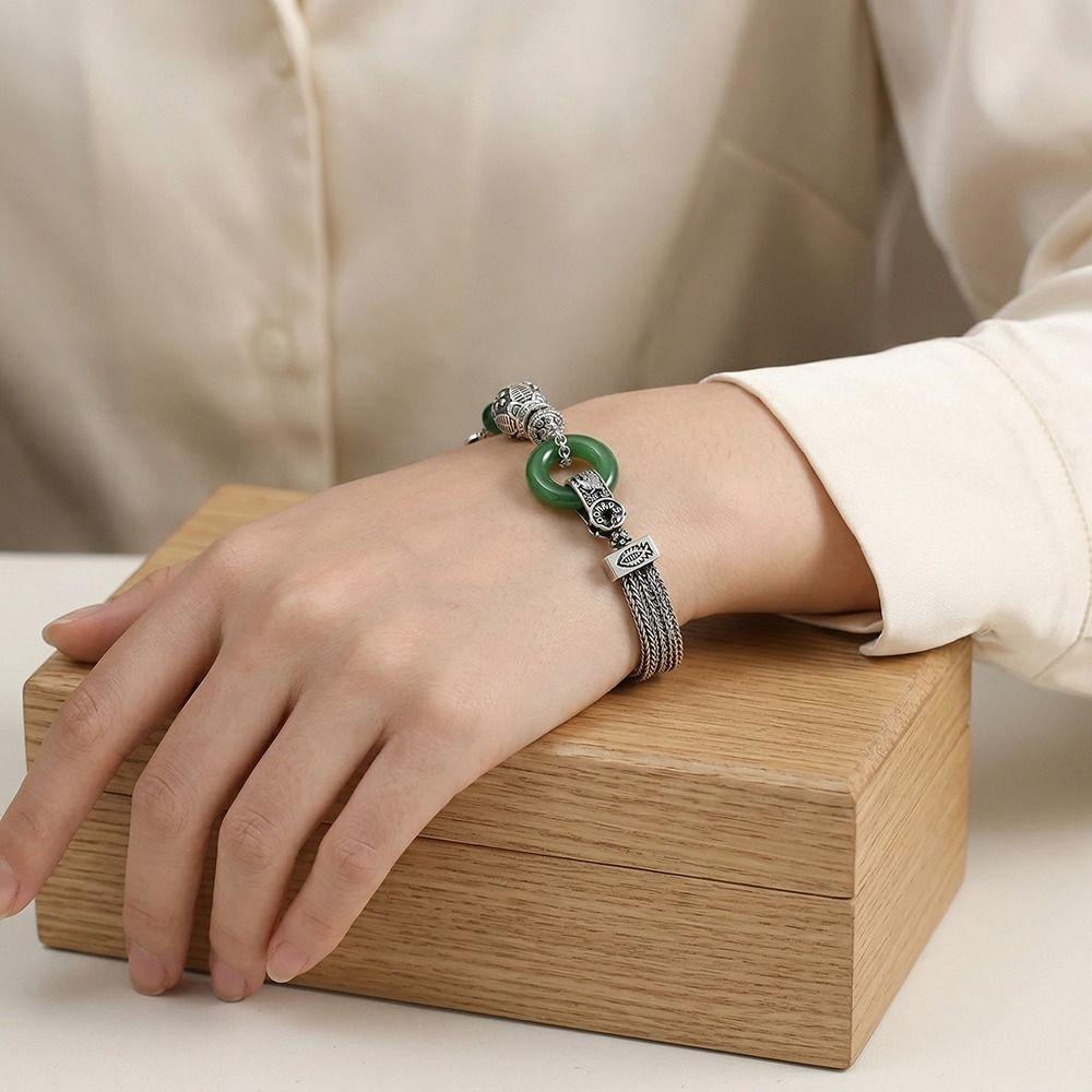 New Chinese Style Retro Beaded Bracelet Aesthetic Green Bangle Auspicious Occasions