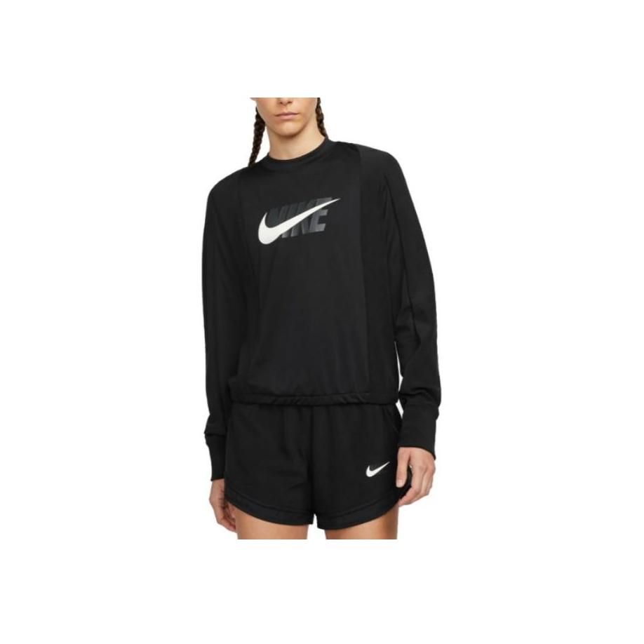 Nike Logo Print American Vintage Thumb Buckle Sports Running Long Sleeve T-Shirt Women T-Shirt Black DD6943-010