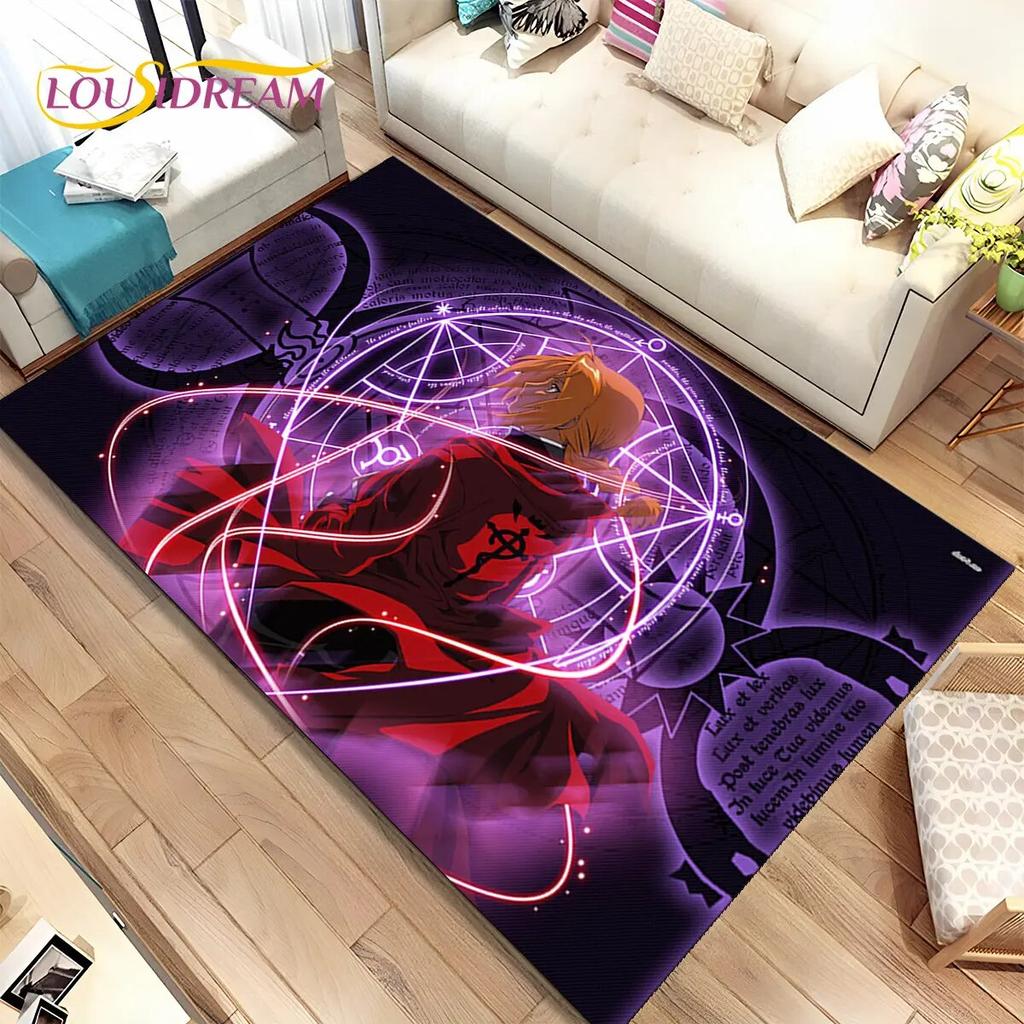 Anime Fullmetal Alchemist Kreslený Oblastní Koberec, Koberec pro Obývací Pokoj Ložnici Pohovku Rohožka Dekorace, Dětská Protiskluzová Podložka na Podlahu
