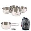 4-Piece Outdoor 304 Stainless Steel Bowl Set, 500ml: Ideal for Camping, Travel, Fishing, and Picnics.