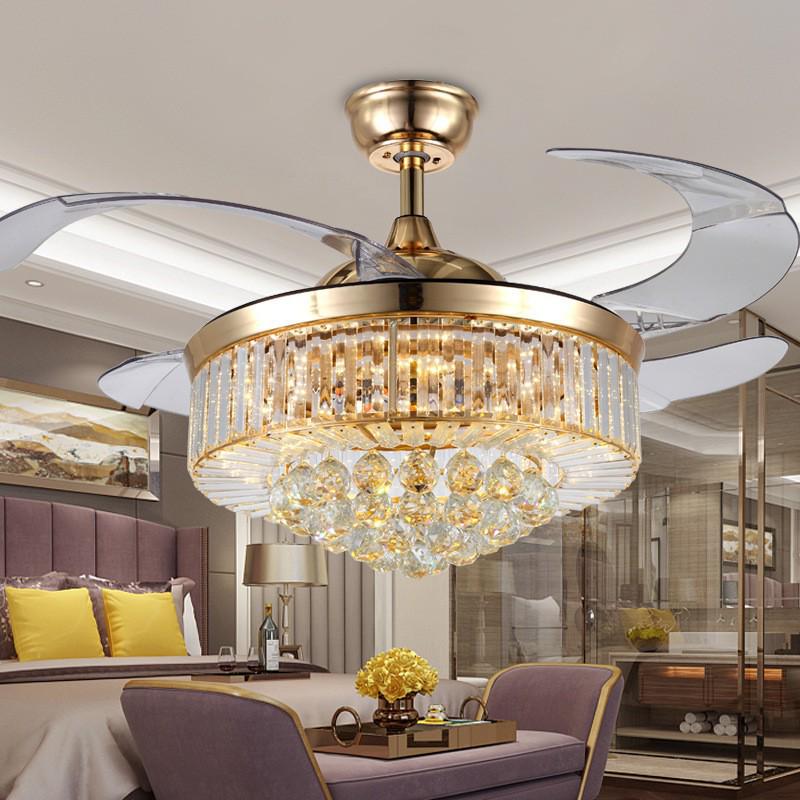 European Crystal Ceiling Fan Chandelier: Luxury Invisible Fan for Bedroom, Dining, or Living Room