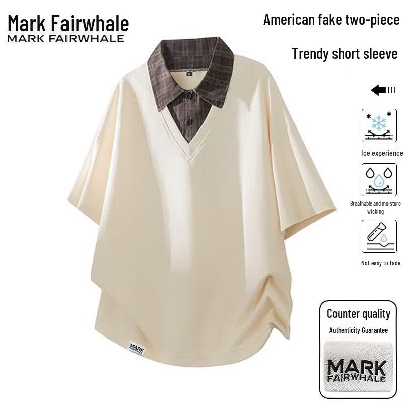 Mark Hua Fei Men s American Style Faux Two-Piece Polo T-shirt XXL абрикосовый