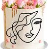 INS Abstract Minimalist Lines Cake Toppers Black Acrylic Lady Face Birthday Cake Topper for Kids Birthday Party Cake