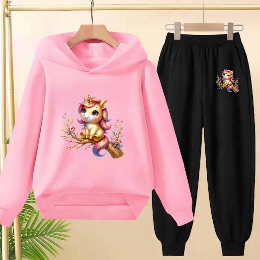 Cute Printed Hooded Sportswear Sets and Casual Sportswear Pants for Autumn and Winter Are Suitable for Boys and Girls Aged 3to12