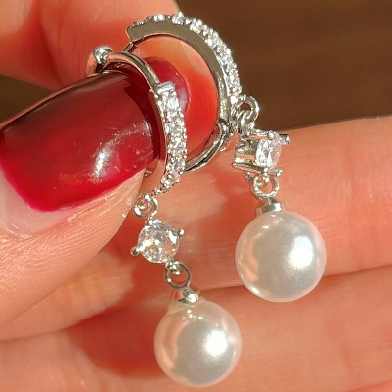 

Huitan Simple Versatile Style Women Imitation Pearl Drop Earrings Inlaid Shining CZ Trendy Wedding Accessories Zircon for Party