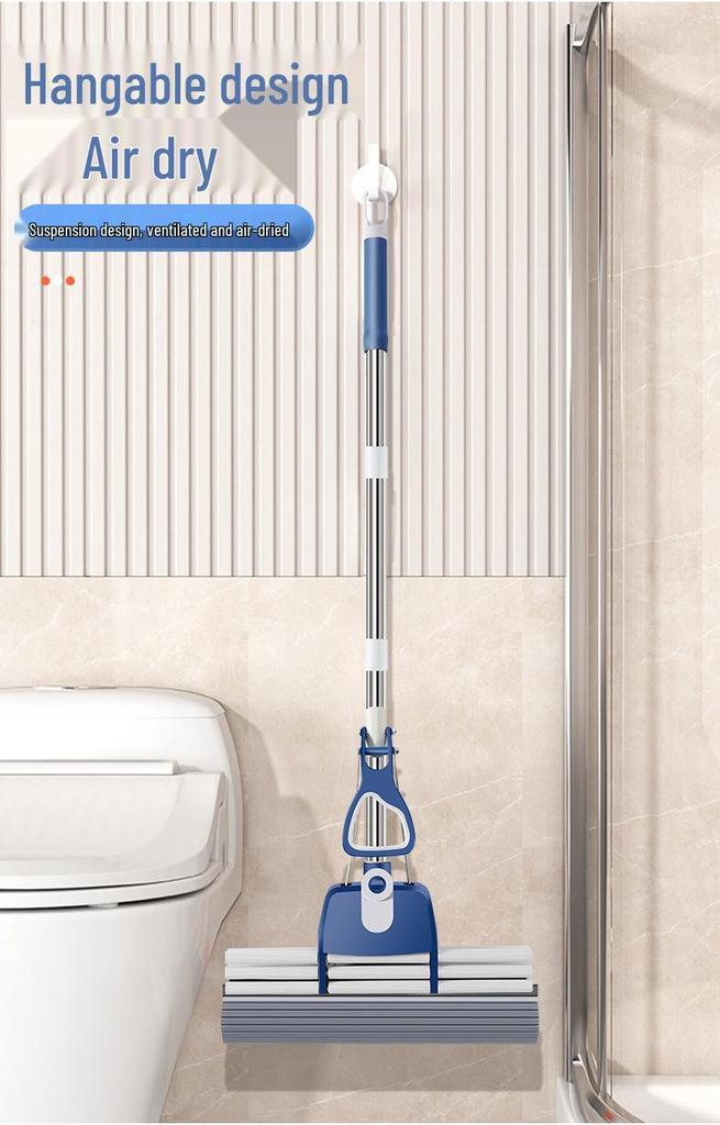 44CM Large Sponge Mop - Hand-Free Wash, Absorbent, One-Swipe Wring-Out, Dual-Use for Dry & Wet Cleaning (43CM Mop Head)