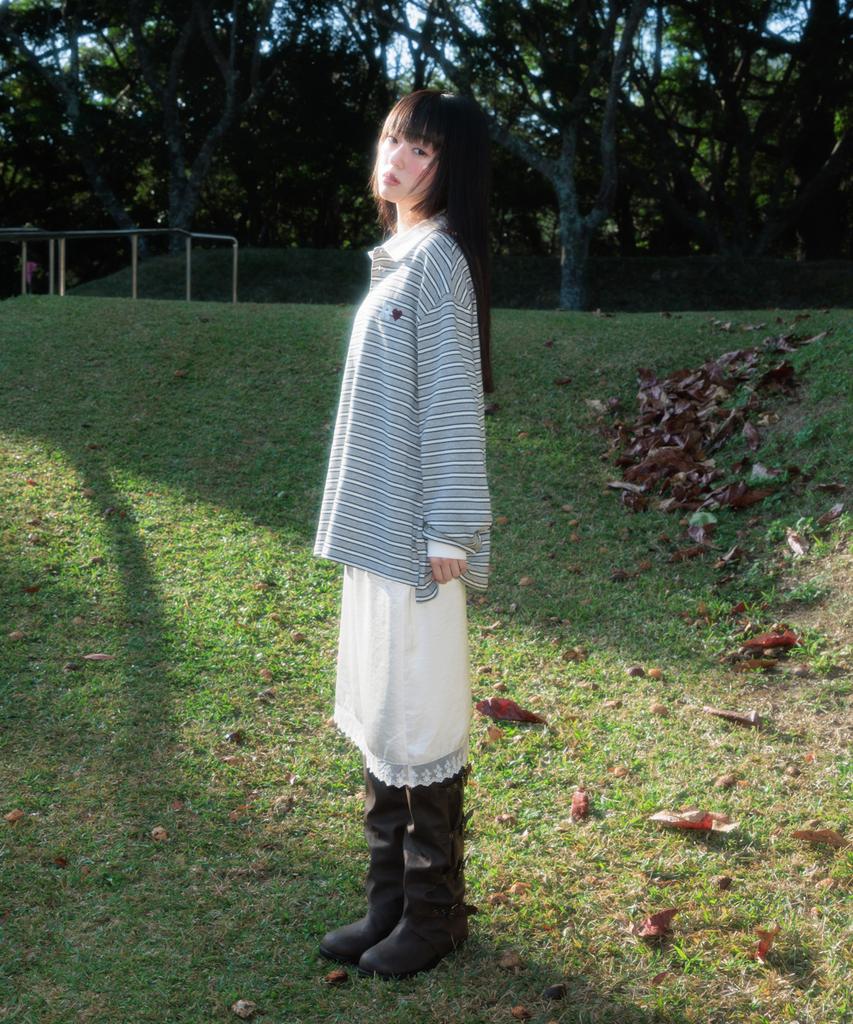 ROSEFRANTZ Stripe Collar Long Sleeve [Gray]