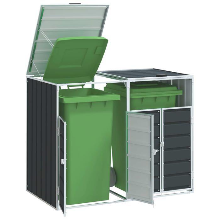 VidaXL Rangement à roulettes pour poubelles pour deux bacs acier, rangement de poubelles, rangement de poubelles de jardin, 4006177