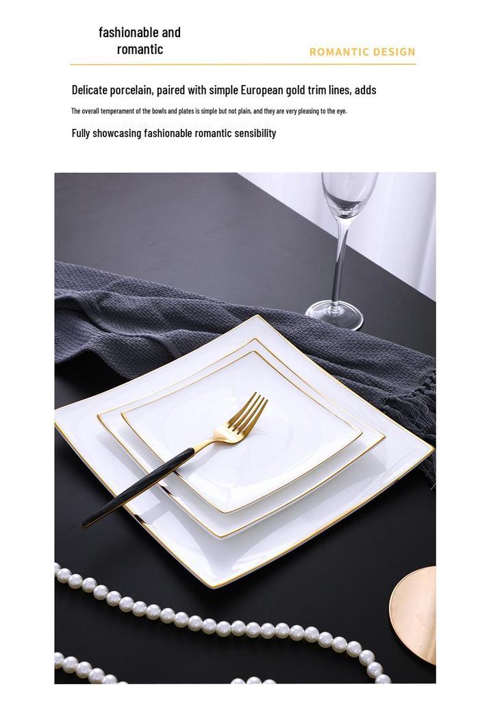 Gold Rimmed Jingdezhen Bone China Flat Plate - Elegant Ceramic Dinnerware for Home & Restaurant