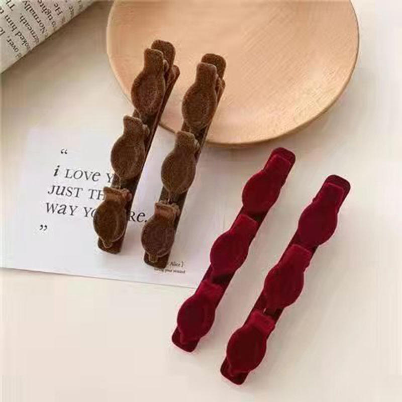 2/3/4pcs Braided Hair Clips Small Fragrant Hair Clip Shredded Hair Bangs Clip Forehead Flock Braided HairClip Accessory