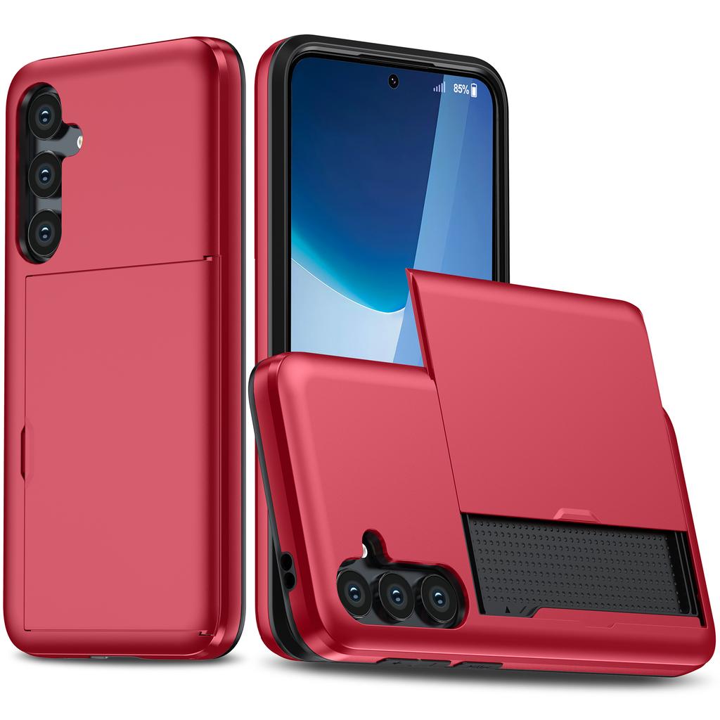 AMORUS For Samsung Galaxy S25 FE Case with Sliding Card Holder PC TPU Phone Back Cover
