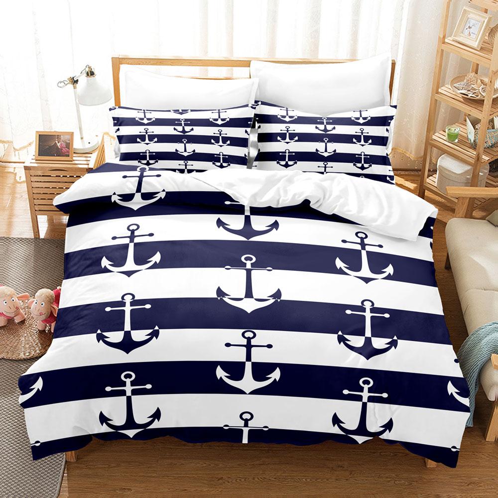 Anime Bedding Set Anchor 3D Printed Vintage Duvet Cover Set Single Double King Size Luxury Bed Linen Set for Kids Adult Gift