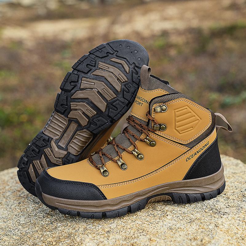Winter High-Top Men Hiking Boots Outdoor Shoes Lace-Up Non-slip Sneakers Waterproof Trekking Boots Men's Suede Warm Snow Boots