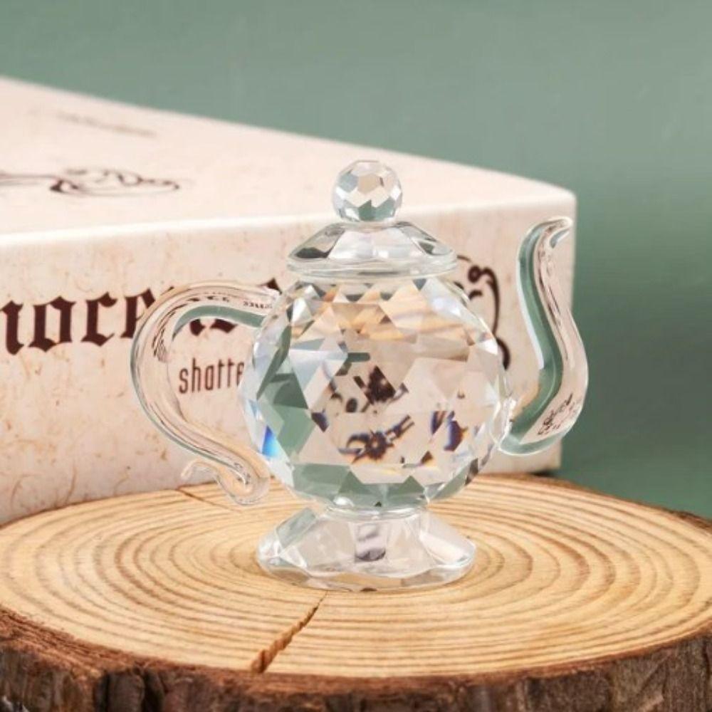 Mini Crystal Teapot Figurine Clear Glass Teapot Teapot Sculpture Ornament Living Room