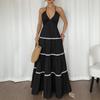 100% Kleidung Sexy Urlaubs-Lagenlook V-Ausschnitt Neckholder Kleid 2026