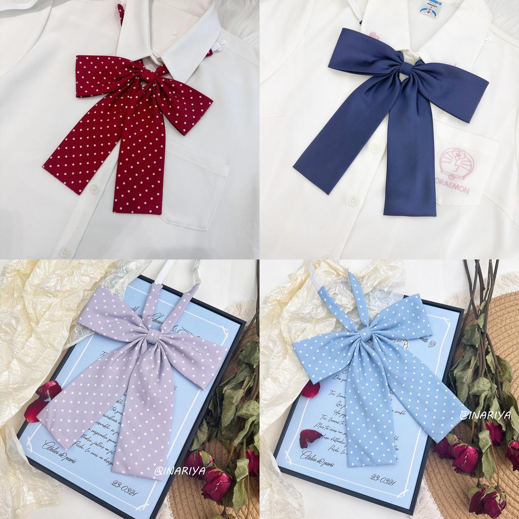 Polka Dot Long Handle Bow Tie Jk Uniform Accessory Pink Burgundy For Casual Style
