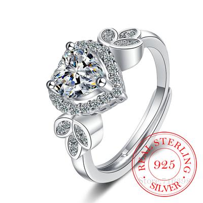 925 Sterling Silber Zirkon Herz Fingerringe für Frauen Mädchen Hochzeit Party Klassischer Schmuck Geschenk Kfdka