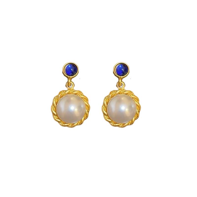 Medieval Vintage Silver Needle Earrings, Temperament Light Luxury Court Style Pearl Earrings Versatile High-end Retro Earrings