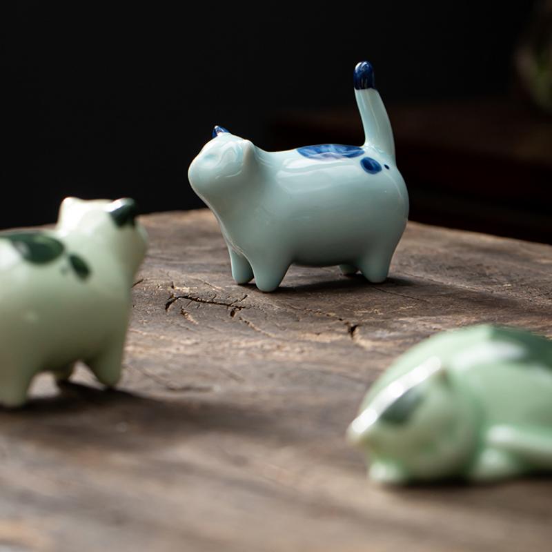 Handgefertigte Keramik-Katze Tee-Haustier Niedliche Tierfigur für Gongfu Teezeremonie Heimschreibtischdekoration Meditationsgeschenk