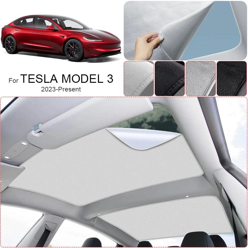 For TESLA MODEL 3 2023-Present Car Suede Fabric Electrostatic Adsorption Sunroof Sunshade Auto Anti-uv Heat Insulation Skylight