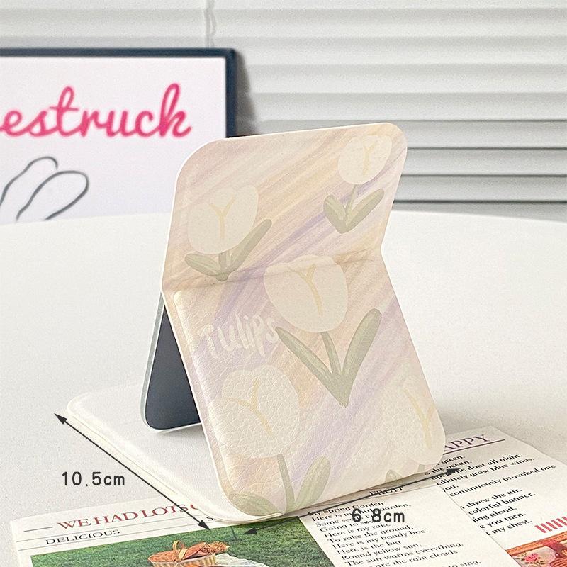 Stolní kosmetické zrcátko Jednobarevné PU kůže Jednoduché Přenosné Ruční kosmetické zrcátko Skládací Studentské Kompaktní Roztomilé Kapesní zrcátko