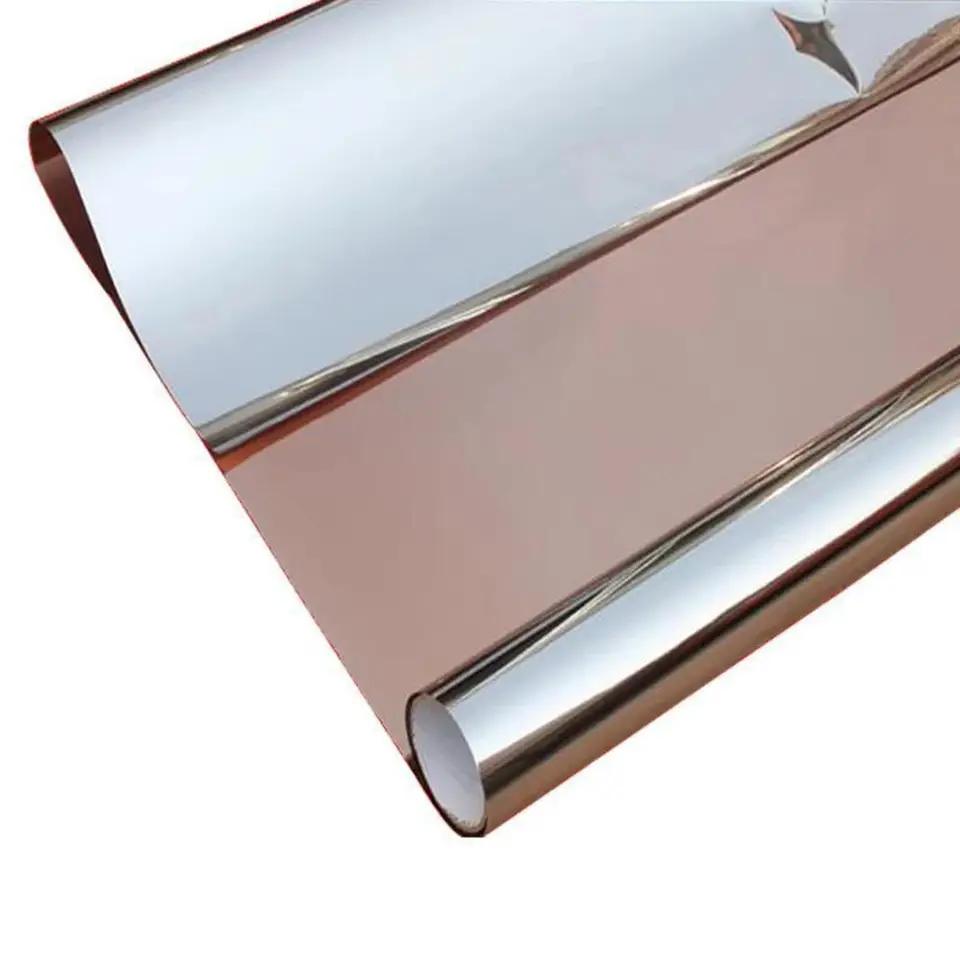 Tea Silver Self-adhesive Window Film Privacy Mirrored Effect One Way Vision Heat Reduction Solar Tint PET Building Decorative