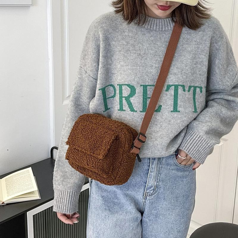 Women's Plush Lambswool Crossbody Bag - Soft Faux Fur Shoulder Purse, Winter Fashion Fluffy Handbag, Designer Mini Bag