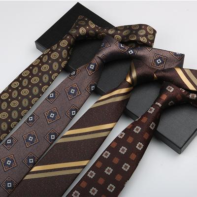 Cravatta da lavoro da uomo fatta a mano, abito per lavoro banchetto retrò color caffè fantasia di alta gamma larghezza 8 cm jacquard lunga