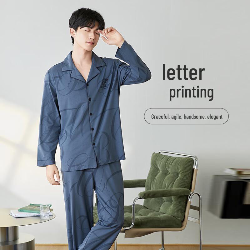 Fenteng Herren 100% Baumwolle Langarm Schlafanzug & Loungewear Set