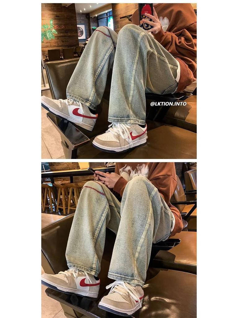 Herren Trendige Straight-Fit Washed Velvet Jeans - Amerikanischer Retro-Stil, Lockere Freizeithose für Frühling und Herbst.