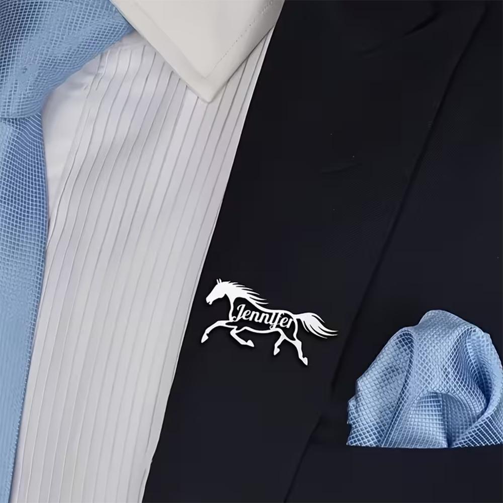Personalized Equestrian Brooch Stainless Steel Custom Equestrian-Master Name Badge Elegant Galloping Horse Lover Jewelry Gift