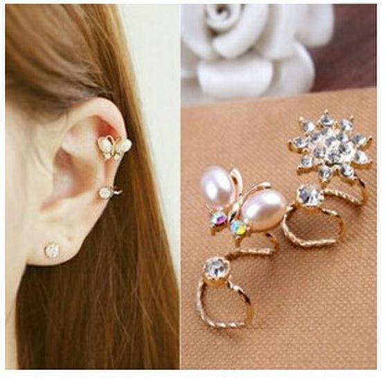 Korean Butterfly & Bowknot Cat's Eye Earrings with Pearl Studs