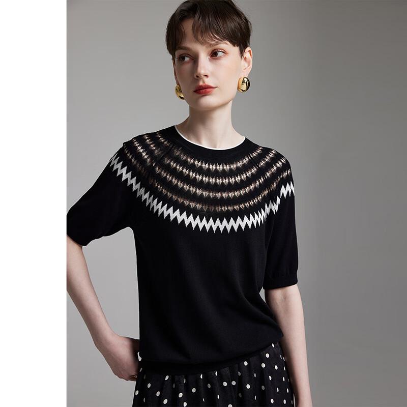Wudao Women s Hollow Jacquard Knit T-Shirt 2XL