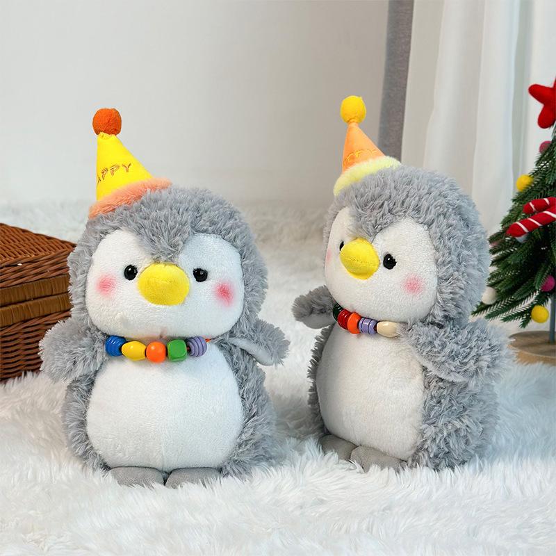 Birthday Hat Cute Penguin Doll Plush Doll Home Pillow Ornaments 25cm Doll Grab Machine Doll