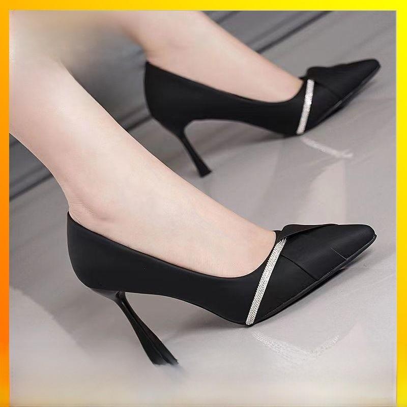 High Heels For Women With Sharp Toe Slipon Elegant Pu Dress Footwear For Office And Spring