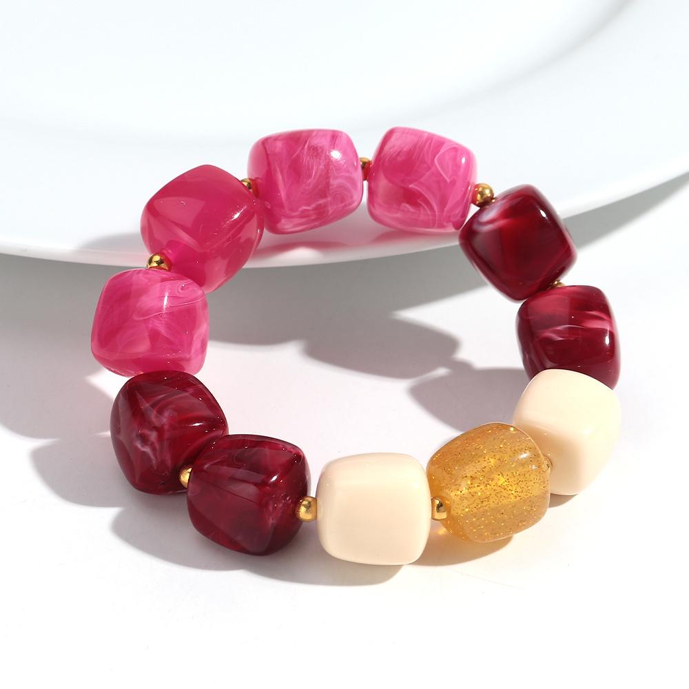 New Multicolor Acrylic Geometric Bead Bracelet for Women Trendy Resin Irregular Square Elastic Bracelets Handmade Jewelry Gift