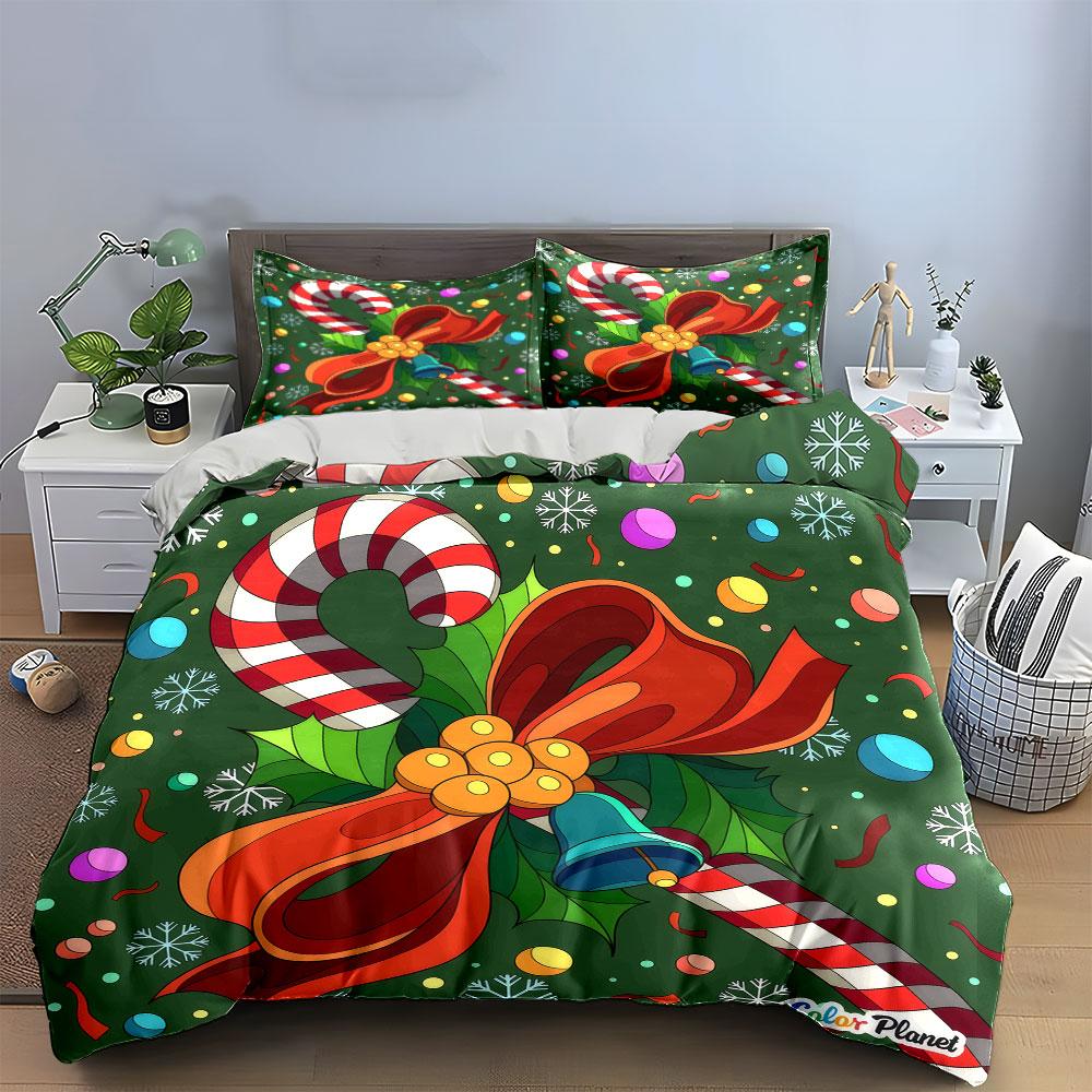 Christmas Candy Cane Decoration Set Soft Comfortable Duvet Cover Bedding Set Included 1*Duvet Cover & 2*Pillowcases, Gift