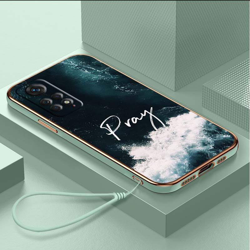 Luksusowe, platerowane etui na telefon TPU ze smyczą do Xiaomi Poco F4 F5 M4 M5 X3 X4 X5 13T Redmi Note 10S 11S 13C A40 Werset biblijny Jezus Chrystus Sztuka chrześcijańska