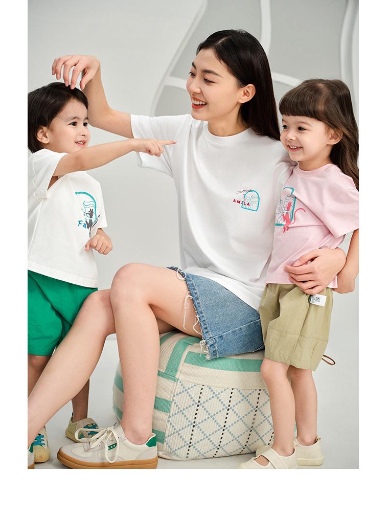 Tongbei Kids' 2024 Summer Korean Style Family T-Shirt - Simple Solid Color for Parent-Child Outfits