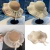 Summer Woven Straw Hat With Wide Brim And Lace Bow Decoration For Wear Daily
