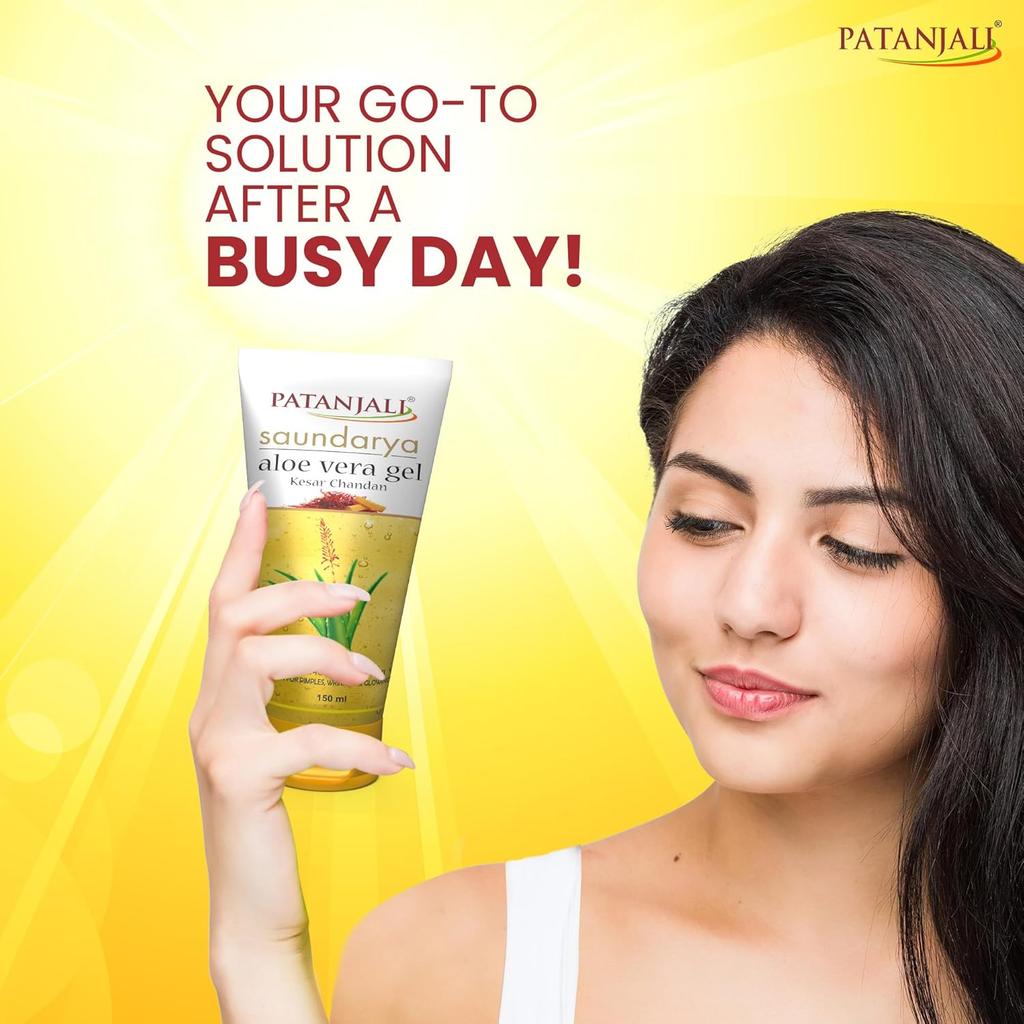 Patanjali Saundarya Aloe Vera Gel Kesar Chandan 150 Ml Hydrating Face Gel For All Skin Types Daily Skincare Care