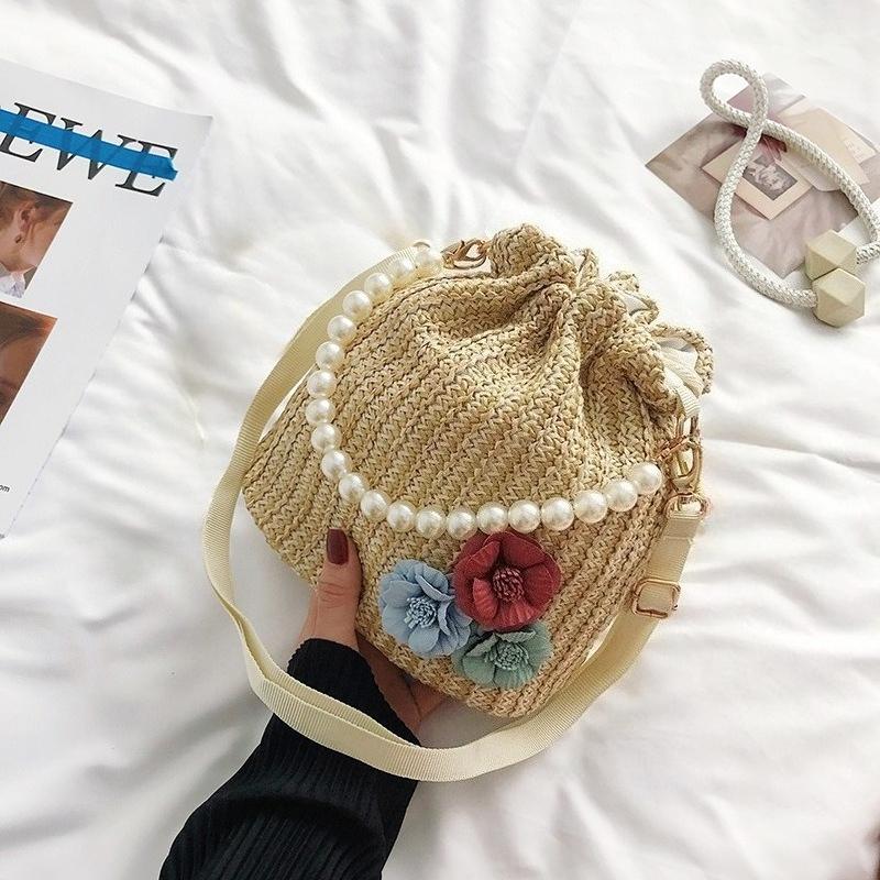 Mała Świeża Kwiatowa Tkana Torba Perłowy Łańcuszek Tote Holiday Wind Plażowa Crossbody Wiaderko